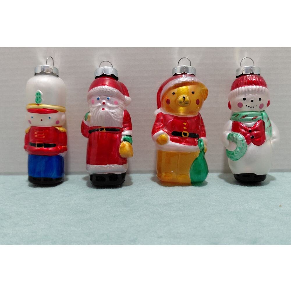 Vintage Avon Blown Glass Christmas Ornaments Santa, Snowman, Bear, Soldier, USA